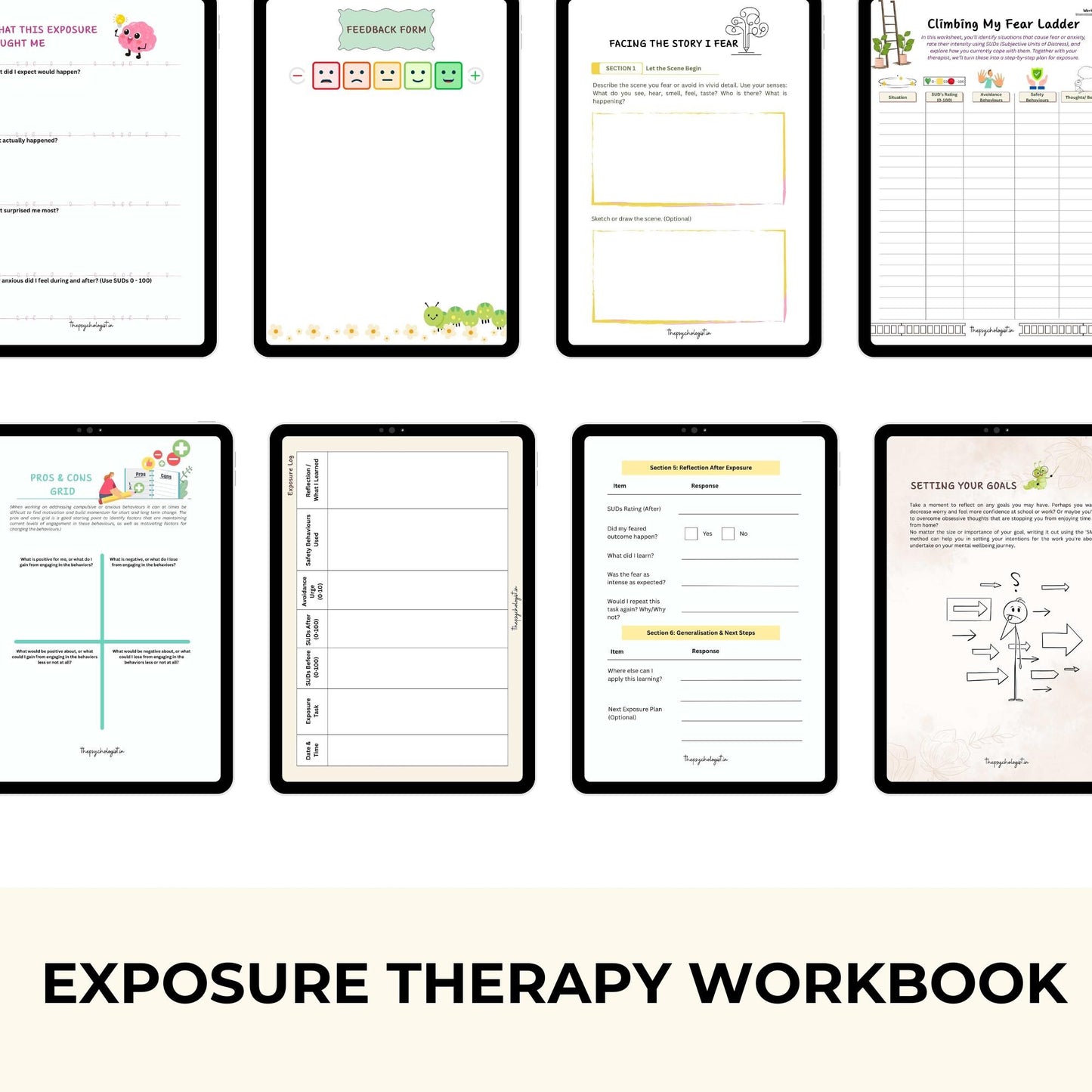 Exposure Therapy Workbook PDF | Erp Worksheets for OCD, Anxiety, PTSD, Phobias | Hierarchy, Response Prevention Tool | Therapeutic Guide